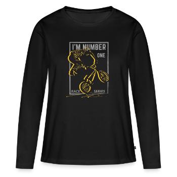 Ich bin die Nummer eins, eine Radrennserie - Frauen Premium Bio Langarmshirt - Schwarz - Vorne - Julia (174cm)