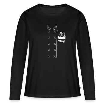 Chefs Veste Funny Faux Uniforme pour la cuisine - T-shirt manches longues Premium bio Femme - noir - Devant - Julia (174cm)