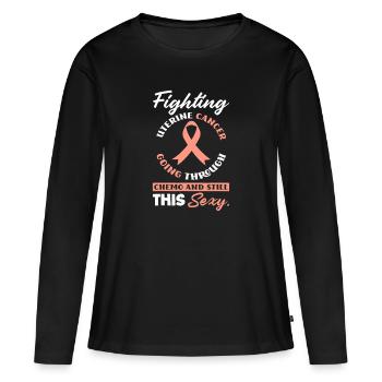Kampf gegen Gebärmutterkrebs, Chemo & immer noch sexy - Frauen Premium Bio Langarmshirt - Schwarz - Vorne - Julia (174cm)
