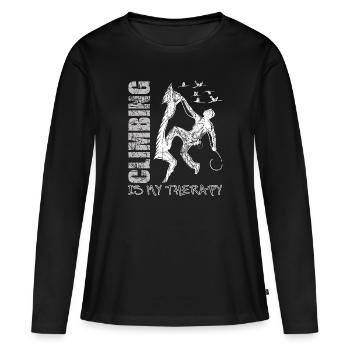 Escalade, alpinisme, bloc, vintage - T-shirt manches longues Premium bio Femme - noir - Devant - Julia (174cm)