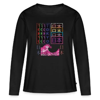 Japan Vaporwave Tokyo Retro Streetwear Vintage - Women's Premium Organic Long Sleeve Shirt - black - Front - Julia (174cm)