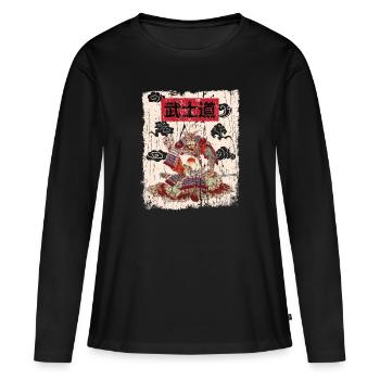 Japan japanische Kunst Vintage Ästhetisch - Frauen Premium Bio Langarmshirt - Schwarz - Vorne - Julia (174cm)