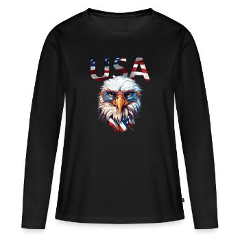 USA America Eagle American Independence Day - T-shirt manches longues Premium bio Femme - noir - Devant - Julia (174cm)