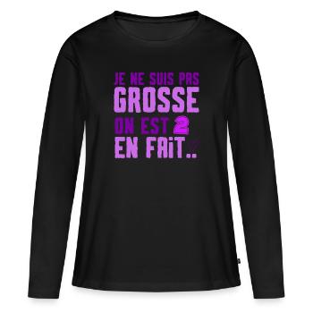Je ne suis pas grosse ,on est 2 en fait !!! - T-shirt manches longues Premium bio Femme - noir - Devant - Julia (174cm)