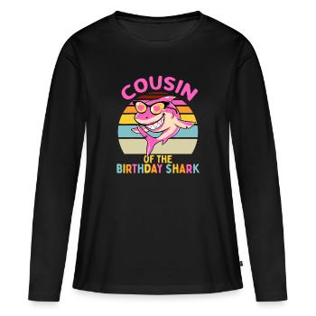 Cousin der Hai-Geburtstagsmädchen Passende Familie - Frauen Premium Bio Langarmshirt - Schwarz - Vorne - Julia (174cm)