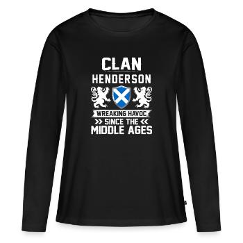 Clan HENDERSON famille écossaise Écosse - T-shirt manches longues Premium bio Femme - noir - Devant - Julia (174cm)