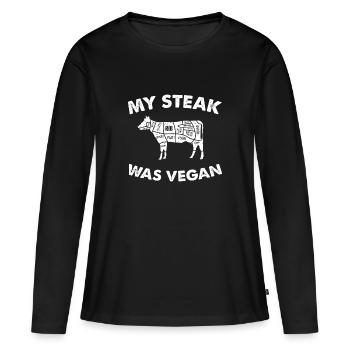 Mein Steak war vegan - lustiger Fleischesser Steakliebhaber - Frauen Premium Bio Langarmshirt - Schwarz - Vorne - Julia (174cm)