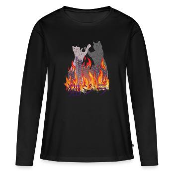 Cat Rétro Esthétique Drôle Catzilla - T-shirt manches longues Premium bio Femme - noir - Devant - Julia (174cm)