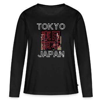 Japan Tokyo Retro Aesthetics Streetwear - Women's Premium Organic Long Sleeve Shirt - black - Front - Julia (174cm)