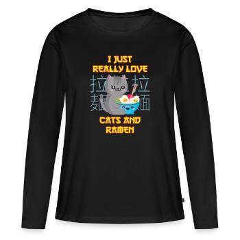 Anime Cat with Ramen Love Cats and Ramen - Women's Premium Organic Long Sleeve Shirt - black - Front - Julia (174cm)