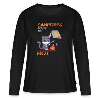 Cute Cat Funny Camping Saying - Women's Premium Organic Long Sleeve Shirt - black - Front - Julia (174cm)