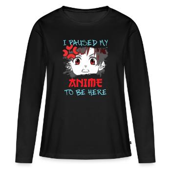 Anime drôle disant que j’ai mis mon Anime en pause - T-shirt manches longues Premium bio Femme - noir - Devant - Julia (174cm)