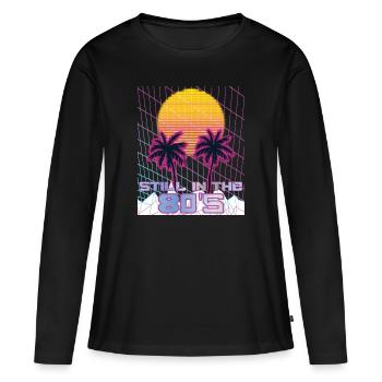 Retro Synthwave 80s Vintage Streetwear - Women's Premium Organic Long Sleeve Shirt - black - Front - Julia (174cm)