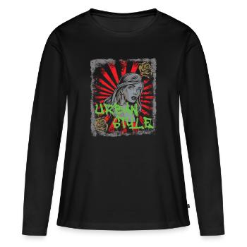 Vintage attraktive Frau Streetwear Urban - Frauen Premium Bio Langarmshirt - Schwarz - Vorne - Julia (174cm)