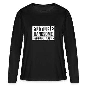 FUTUR BEAU MILLIONNAIRE | Mentalité millionnaire - T-shirt manches longues Premium bio Femme - noir - Devant - Julia (174cm)