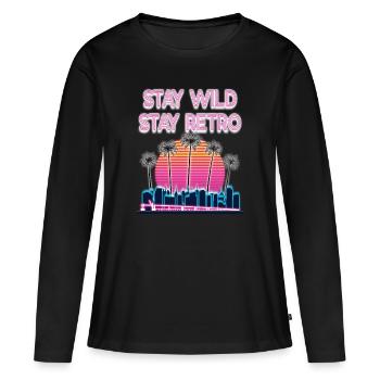 Retro 80s Vintage Vaporwave Streetwear - Women's Premium Organic Long Sleeve Shirt - black - Front - Julia (174cm)