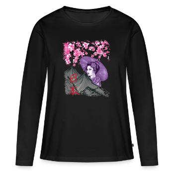 Retro Japan Geisha Ästhetik Vintage - Frauen Premium Bio Langarmshirt - Schwarz - Vorne - Julia (174cm)