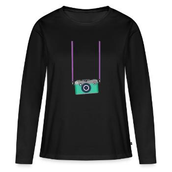 Gefälschte Touristenkamera Grafik Urlaub Urlaub Foto - Frauen Premium Bio Langarmshirt - Schwarz - Vorne - Julia (174cm)