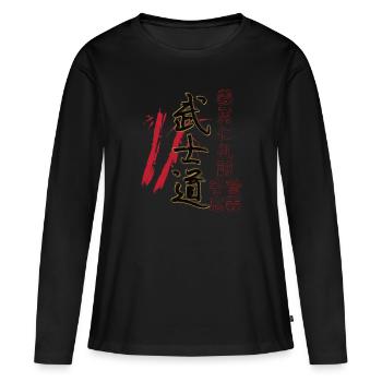 Japon Vintage Bushido Streetwear japonais - T-shirt manches longues Premium bio Femme - noir - Devant - Julia (174cm)