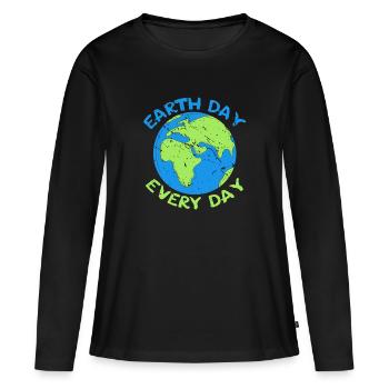 Anniversaire de la planète Jour de la Terre Jour de la Terre Tous les jours - T-shirt manches longues Premium bio Femme - noir - Devant - Julia (174cm)