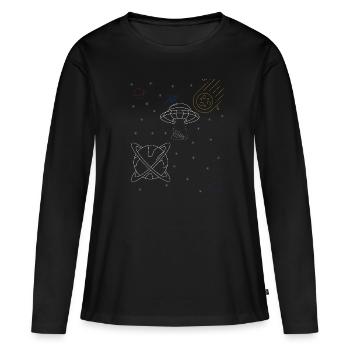 OVNI dans l’espace - T-shirt manches longues Premium bio Femme - noir - Devant - Julia (174cm)
