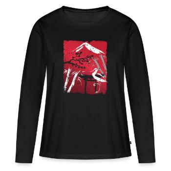 Japan Vintage Japanese Landscape Streetwear - Women's Premium Organic Long Sleeve Shirt - black - Front - Julia (174cm)