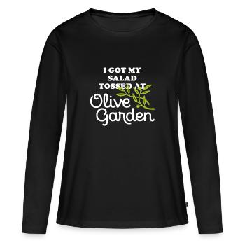 Ich bekam meinen Salat bei Olive Garden Apparel geworfen - Frauen Premium Bio Langarmshirt - Schwarz - Vorne - Julia (174cm)