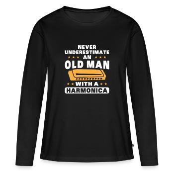 An old man with a harmonica - Women's Premium Organic Long Sleeve Shirt - black - Front - Julia (174cm)