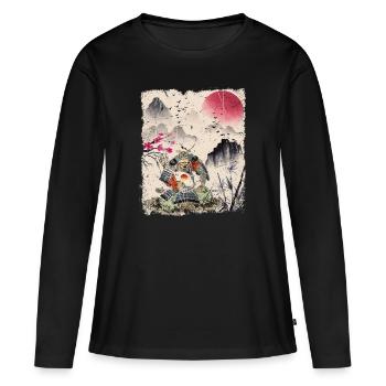 Japan Vintage Ästhetik japanische Kunst - Frauen Premium Bio Langarmshirt - Schwarz - Vorne - Julia (174cm)