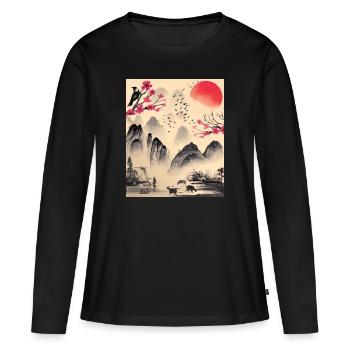 Japon Vintage Esthétique Paysage japonais - T-shirt manches longues Premium bio Femme - noir - Devant - Julia (174cm)