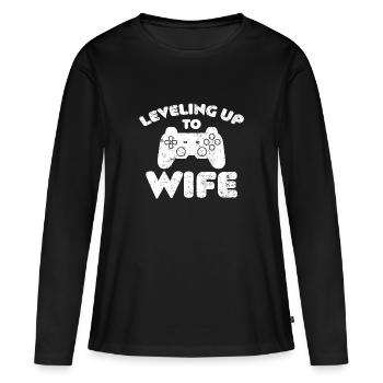 Promu au rang de joueur de femme au niveau supérieur au rang d’épouse - T-shirt manches longues Premium bio Femme - noir - Devant - Julia (174cm)