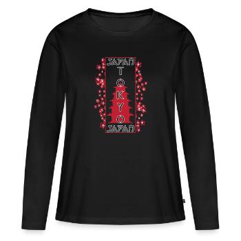 Japon Vintage Esthétique Tokyo Streetwear - T-shirt manches longues Premium bio Femme - noir - Devant - Julia (174cm)
