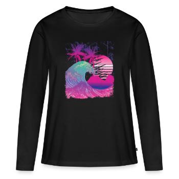 Japan Vintage Vaporwave Big Wave - Women's Premium Organic Long Sleeve Shirt - black - Front - Julia (174cm)