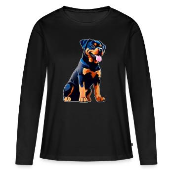 Rottweiler mignon dans un style comique - T-shirt manches longues Premium bio Femme - noir - Devant - Julia (174cm)