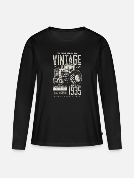 Vintage Tractor Farmer Birthday Born In 1935 - Women's Premium Organic Long Sleeve Shirt - black