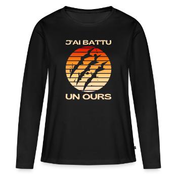 J'ai Battu Un Ours Humour Blessure Rétablissement - T-shirt manches longues Premium bio Femme - noir - Devant - Julia (174cm)