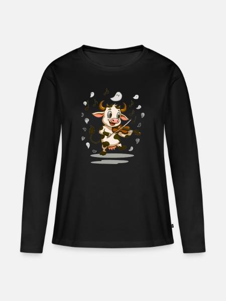 Entzückende Geigerkuh - Frauen Premium Bio Langarmshirt - Schwarz