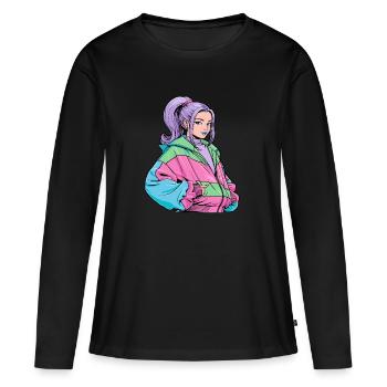 Anime Woman - Women's Premium Organic Long Sleeve Shirt - black - Front - Julia (174cm)