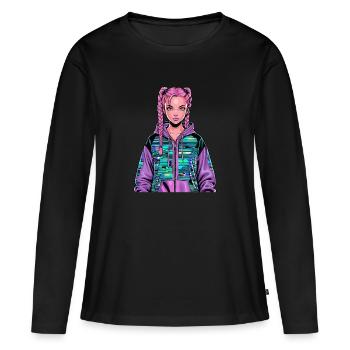 Anime Woman - Women's Premium Organic Long Sleeve Shirt - black - Front - Julia (174cm)