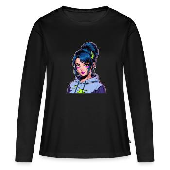 Anime Woman - Women's Premium Organic Long Sleeve Shirt - black - Front - Julia (174cm)