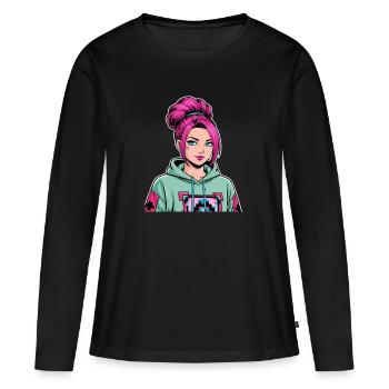 Anime Woman - Women's Premium Organic Long Sleeve Shirt - black - Front - Julia (174cm)
