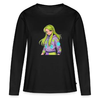 Anime Woman - Women's Premium Organic Long Sleeve Shirt - black - Front - Julia (174cm)