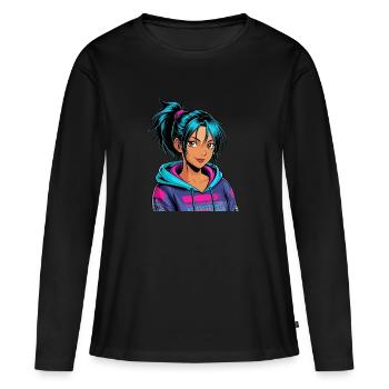 Anime Woman - Women's Premium Organic Long Sleeve Shirt - black - Front - Julia (174cm)
