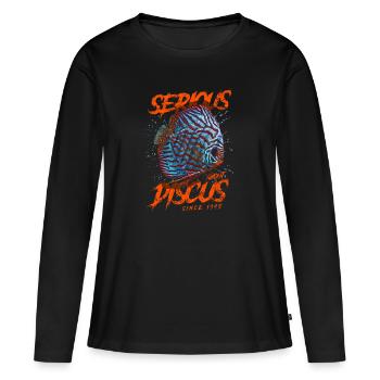 Seit 1995 ernsthaft im Bereich Diskusfische - Frauen Premium Bio Langarmshirt - Schwarz - Vorne - Julia (174cm)