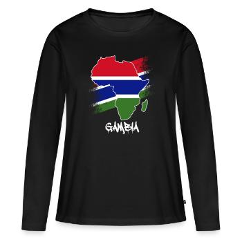 Drapeau gambien à l’intérieur de l’Afrique Carte Amour Gambie - T-shirt manches longues Premium bio Femme - noir - Devant - Julia (174cm)