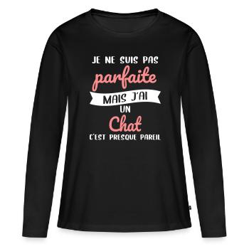 Je ne suis pas parfaite mais j'ai un chat - T-shirt manches longues Premium bio Femme - noir - Devant - Julia (174cm)