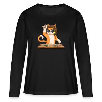 Drôle de chat rasta traitant de l’herbe fumer du cannabis - T-shirt manches longues Premium bio Femme - noir - Devant - Julia (174cm)
