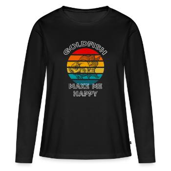Les poissons rouges me rendent heureux coucher de soleil rétro - T-shirt manches longues Premium bio Femme - noir - Devant - Julia (174cm)