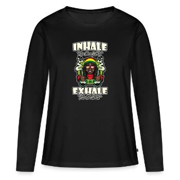 Inhaler la bonne merde expirer la connerie 420 Weed - T-shirt manches longues Premium bio Femme - noir - Devant - Julia (174cm)