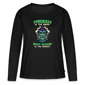 La lutte est l’ennemi, mais l’herbe est le remède - T-shirt manches longues Premium bio Femme - noir - Devant - Julia (174cm)
